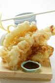 Shrimp and vegetable tempura; soy sauce