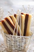 Two-colour cookies in silver basket