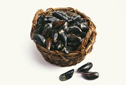Fresh mussels in basket