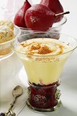 Raspberry compote, Madeira cream & cinnamon; pears in red wine