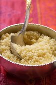 Couscous in silver bowl