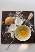 Whole egg, egg yolk, eggshells, flour and pastry brush