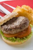 Hamburger with potato crisps