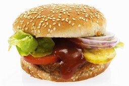 Succulent hamburger with ketchup
