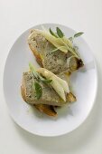 Chicken liver terrine with asparagus & sage on bread (Veneto)