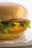 Chicken burger with tomato, mayonnaise and lettuce
