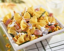 Farfalle with sweetcorn and strips of ham