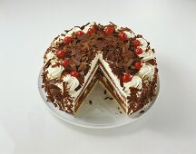 Black Forest gateau with pieces taken