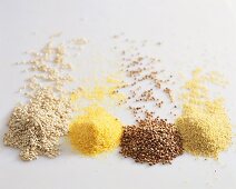 Getreidekörner: Weizen, Mais, Buchweizen und Hirse