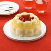 Turned-out vanilla pudding on sponge base