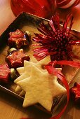 Star biscuits and Christmas decorations in a box