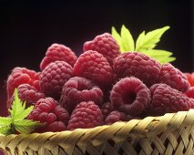 Körbchen mit frischen Himbeeren