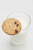 A glass of milk with a wholemeal biscuit