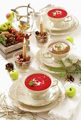 Rote-Bete-Cremesuppe und Pilzcremesuppe zu Weihnachten