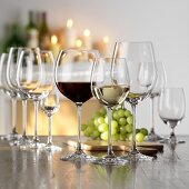 Stillleben mit Rotwein und Weißwein im Glas