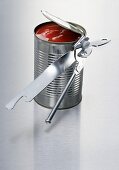 Opened tin of tomatoes with tin opener