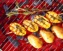 Rosemary potatoes on a barbecue