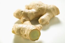 Ginger root, with a piece cut off