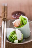 Vietnamese spring roll with asparagus and shrimps