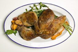Roast goose pieces with garlic and herbs