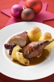 Duck with red cabbage and potato dumplings for Christmas