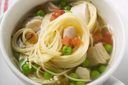Noodle soup with chicken and vegetables (detail)