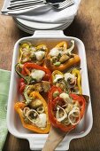 Peppers stuffed with white bread, olives, onions