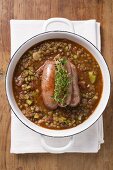 Lentil stew with sausages and thyme