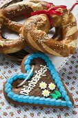 Lebkuchen heart, pretzel and lye roll for Oktoberfest