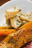 Roasted pumpkin slices and chunks of celeriac