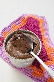 Small chocolate soufflé filled with chocolate sauce