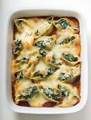 Baked pasta shells with spinach filling