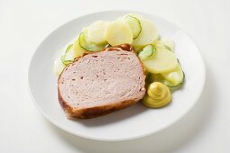 Leberkäse (type of meatloaf) with mustard and potato salad