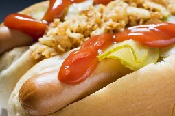 Hot dogs with ketchup (close-up)