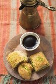 Kadayif and baklava (Turkish desserts) with mocha