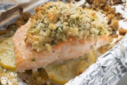 Salmon fillet baked in foil