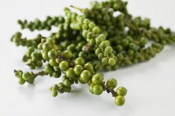Clusters of green peppercorns