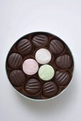 Assorted chocolates in round box (detail)