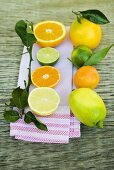 Assorted citrus fruit, whole and halved