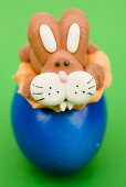 Marzipan Easter Bunny on blue egg