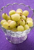 Gooseberries with drops of water in glass