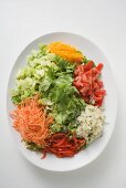Salatplatte mit Blattsalat und verschiedenem Gemüse