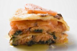 Portion of salmon lasagne