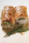 Roast pork with crackling and herb stuffing