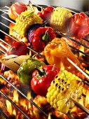 Vegetable kebabs on barbecue