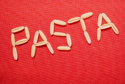 The word 'Pasta' written in pasta