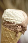 Vanilla and chocolate ice cream cone