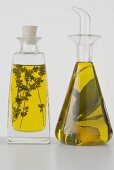 Two different herb oils in bottles
