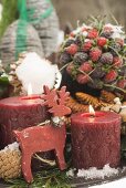 Christmas decorations on table out of doors (detail)