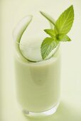 Savoury cucumber drink with mint leaf